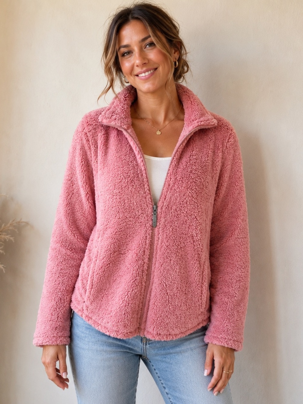 Cloudveil Pink Sherpa Fleece Full Zip Jacket